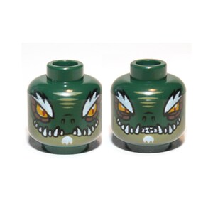 LEGO Minifigure Chima Crocodile Head Dark Green White Eyebrows Soul Patch Fangs Dual Sided Replacement Part