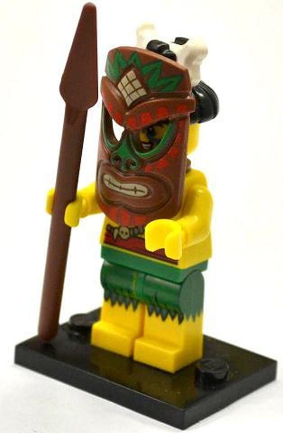 Lego MINIFIGURE Tiki Island Warrior, Series 11 (Complete Set with Stand and Accessories)