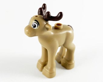 LEGO Rendier, reekleurig met gegoten donkerbruin gewei en staart en bedrukt patroon met zwarte ogen en wenkbrauwen