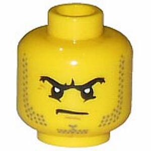 Lego Minifigure, Head Beard Stubble, Black Angry Eyebrows and Scowl, White Pupils Pattern