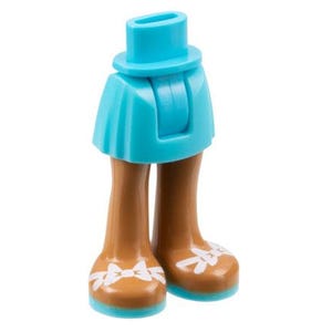 Lego Friends Mini Doll Hips and Skirt, Medium Nougat Legs and Medium Azure Sandals with White Bows Pattern - Thick Hinge