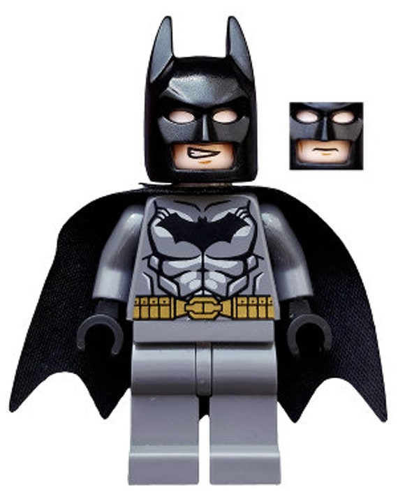 Lego MINIFIGURE Batman Dark Bluish Gray Suit, Gold Belt, Black Hands,  Starched Cape