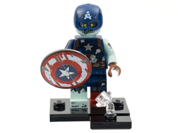 Lego MINIFIGURE halloween Zombie Captain America, Marvel Studios, Series 1 (Complete Set with Stand and Accessories) /w Shield