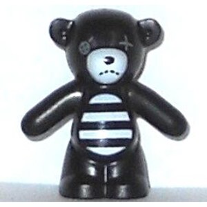 Lego Black Teddy Bear with Dark Bluish Gray Button Eye and Stitch, White Muzzle and Striped Stomach Pattern