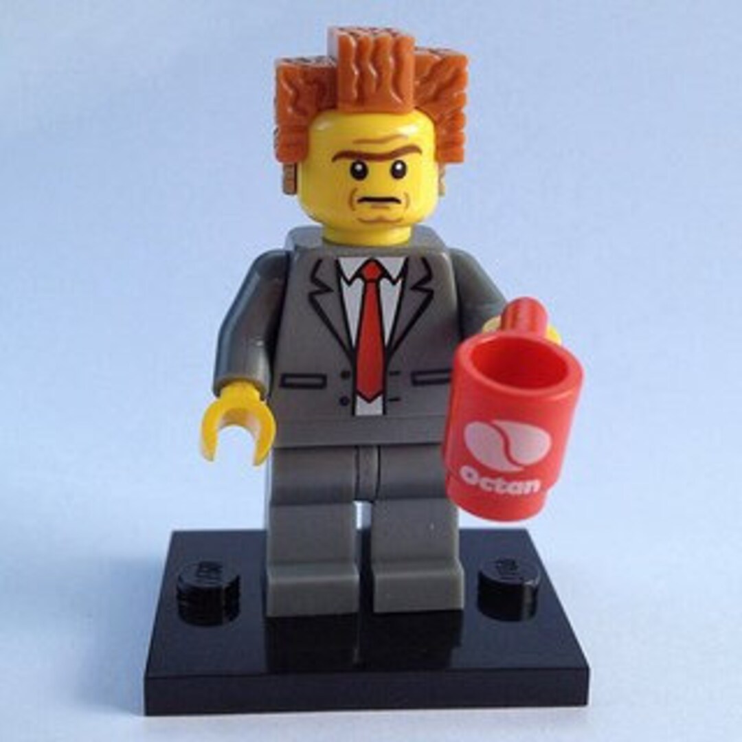Vintage Lego MINIFIGURE Kragle Boss President Business, the LEGO Movie  (complete Set With Stand and Accessories)