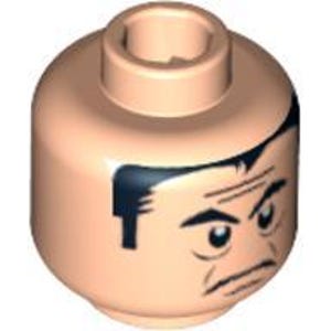 Lego Minifigure, Head Male Black Eyebrows and Hair, Forehead Lines, Frown Pattern