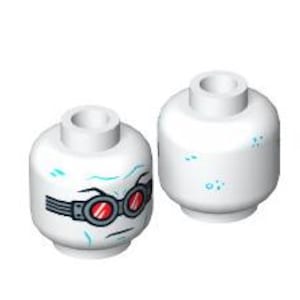 Lego Minifigure, Head Goggles Silver with Red Lenses, Medium Azure Wrinkles Pattern (Mr. Freeze)