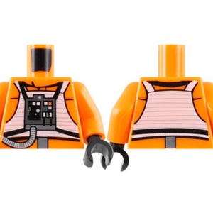 Lego Torso SW Rebel Pilot mit aufgedrucktem Rückenmuster / Orange Arme / Schwarz Hände