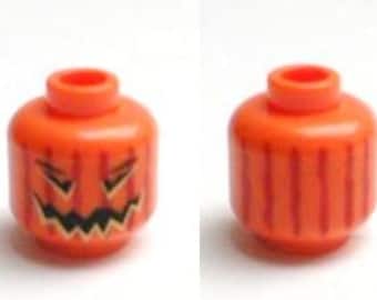 LEGO Minifigure, Head Pumpkin Jack O' Lantern with Red Vertical Faded Lines on Back Pattern