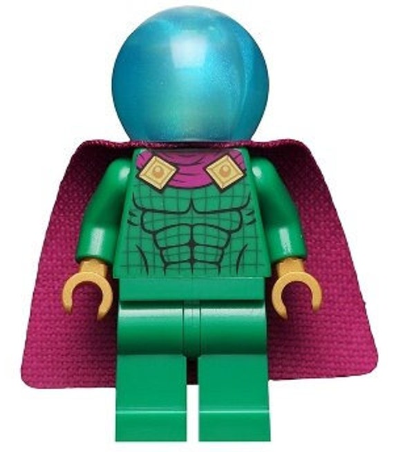 Lego MINIFIGURE Mysterio Light Bluish Gray Head Satin Trans Light Blue Helmet Single Hole Cape