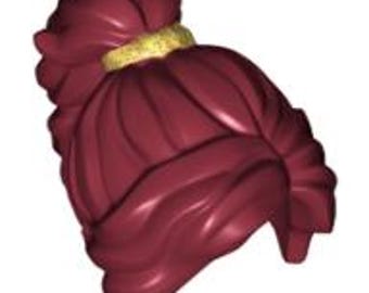 Lego Friends Dark Red Minifigure, Hair Female Long Wavy with Ponytail with Gold Band Pattern