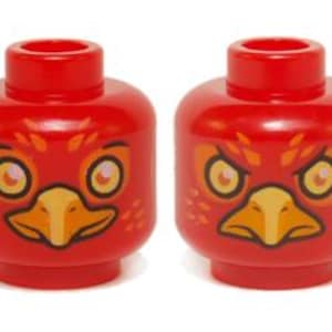 Lego Minifigur, Huvud Dubbelsidig Alien Chima Phoenix Orange Ögoncirklar och Fjädrar, Gula Ögon, Näbb, Överraskad/Sträng Mönster (Flinx)