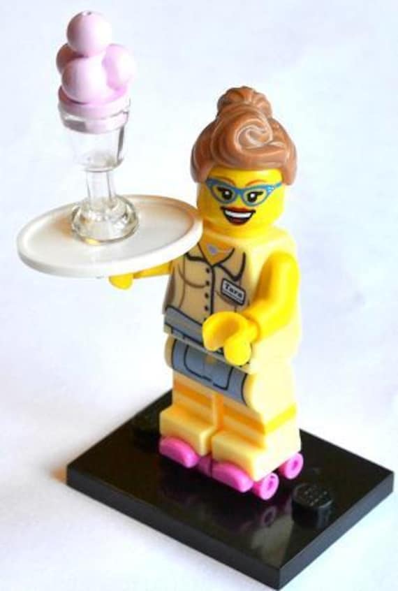 Lego MINIFIGURE Diner Waitress, Series 11 (Complete Set with Stand and Accessories)