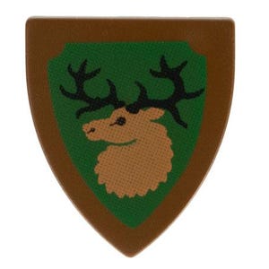 Lego Vintage Minifigure, Shield Triangular Short with Forestmen Elk / Deer Head on Green Background Pattern