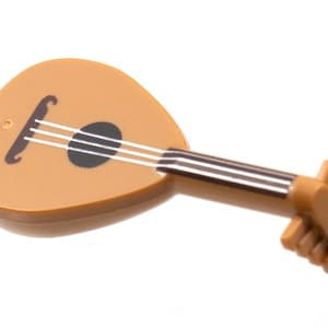 Lego Minifigure, Utensil Musical Instrument, Lute with Dark Brown Neck and Silver Strings Pattern