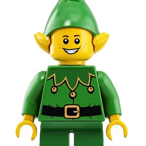 Minifigura Lego Elfo de Natal - Gola Verde Recortada com Sinos e Sardas