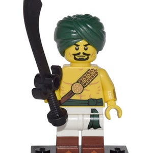 Lego MINIFIGURE Green Turban Desert Warrior, Series 16 (Complete Set with Stand and Accessories) Sultan's Executioner