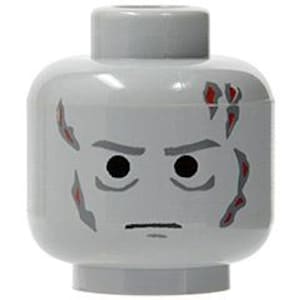 Lego Minifigur, Huvud Mörkt Blågrå Ögonbryn, Veck Under Ögonen, Hakgropar Och Ärr, Röda Brännskador, Strängt Mönster