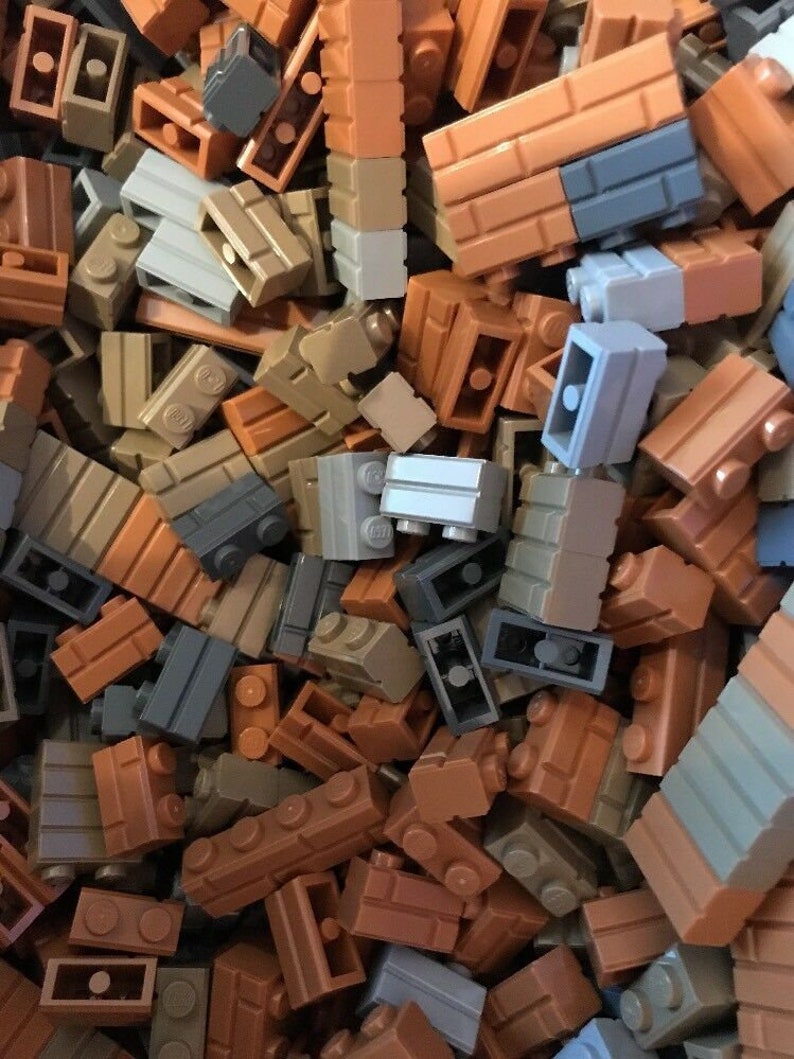 Lego Lot 1x2 Bricks Modified w// Masonry Profile Wall 100pc Decor
