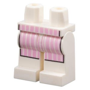 May include: White Lego minifigure legs with pink and white striped shorts.