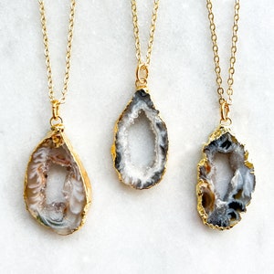 Small Geode Necklace Druzy Slice Dainty Boho Jewelry For Her Bridesmaid Gift for Mom Mothers Day