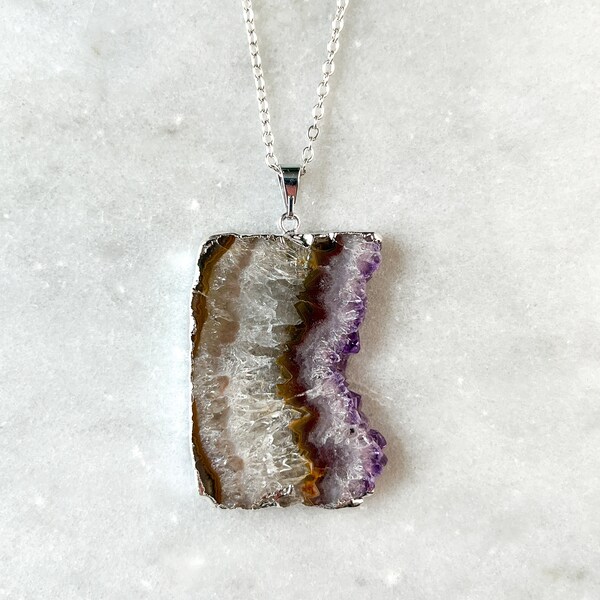 Amethyst Geode Necklace Silver Plated, Crystal Druzy Jewelry Pendant Raw Quartz Druzy Stone Christmas Gift for Her