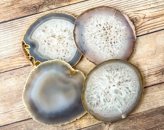 White Geode Coasters Agate Set of Four -  Slice Crystal Christmas Gift for Home