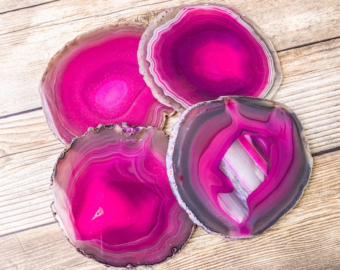 Pink Geode Coasters Agate Set of Four Slice Crystal Christmas Gift for Home