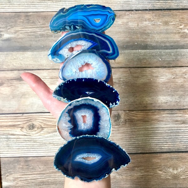 Blue Geode Slices - Random 2.5 to 3.5 Inch - Agate Slabs with Open Crystal Center Quartz Druzy Mineral Specimen For Sale Craft Supply Hole