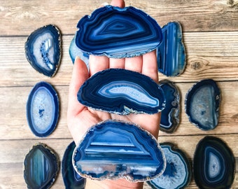 Blue Agate Place Cards Geode 2.5"-3.5" Blank Wedding Crystals Placecards Bulk Slices Wholesale