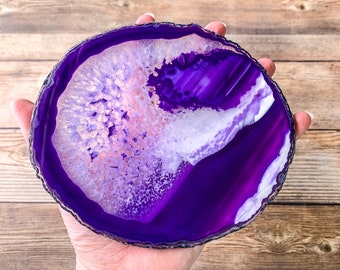 Crystal Cut Slab Purple Agate Slice Polished Coaster BX29G Extra Quality Grade AAA