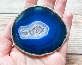 Blue Geode Slice - Agate - Mineral Specimen Home Decor - Rocks and Crystals Dyed Agate for Crafts or Frame