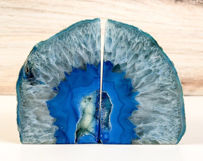 Geode Bookends Blue Agate Book Ends Bookshelf Decor Christmas Gift Rock