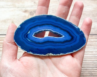 Blue Geode Slice - Agate - Mineral Specimen Home Decor - Rocks and Crystals Dyed Agate for Crafts or Frame