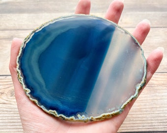 Blue Agate Slice - Mineral Specimen Rocks and Crystals - Agate Art Geode Home Decor