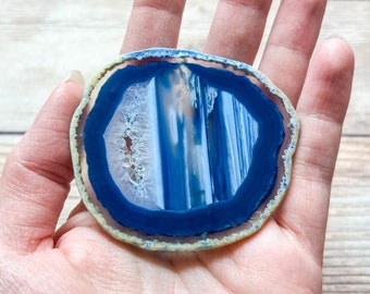 Blue Geode Slice - Agate - Mineral Specimen Home Decor - Rocks and Crystals Dyed Agate for Crafts or Frame