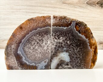 Agate Bookends Extra Quality Geode Bookends - Natural Brown Stone