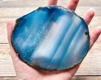 Blue Agate Slice - Mineral Specimen Rocks and Crystals - Agate Art Geode Home Decor