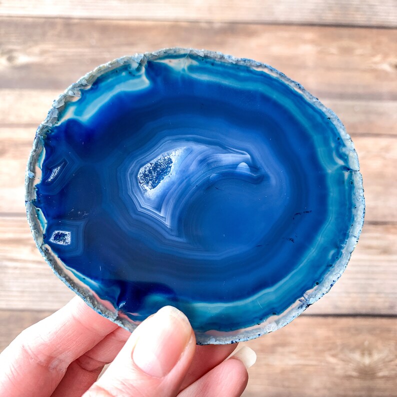 Agate Blue Geode Slice Rocks and Crystals Dyed Agate for Crafts or Frame Mineral Specimen Home Decor