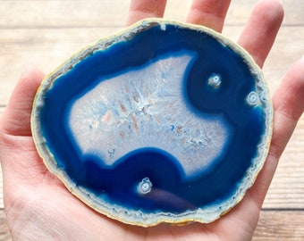 Blue Geode Slice - Agate - Mineral Specimen Home Decor - Rocks and Crystals Dyed Agate for Crafts or Frame