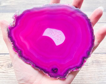 Large Pink Dyed Agate Geode Slice - Mineral Specimen Rocks and Crystals Agate Art for Frame Home Decor Huge Extra Large Big Agate