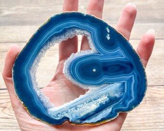 Blue Agate Slice - Mineral Specimen Rocks and Crystals - Agate Art Geode Home Decor