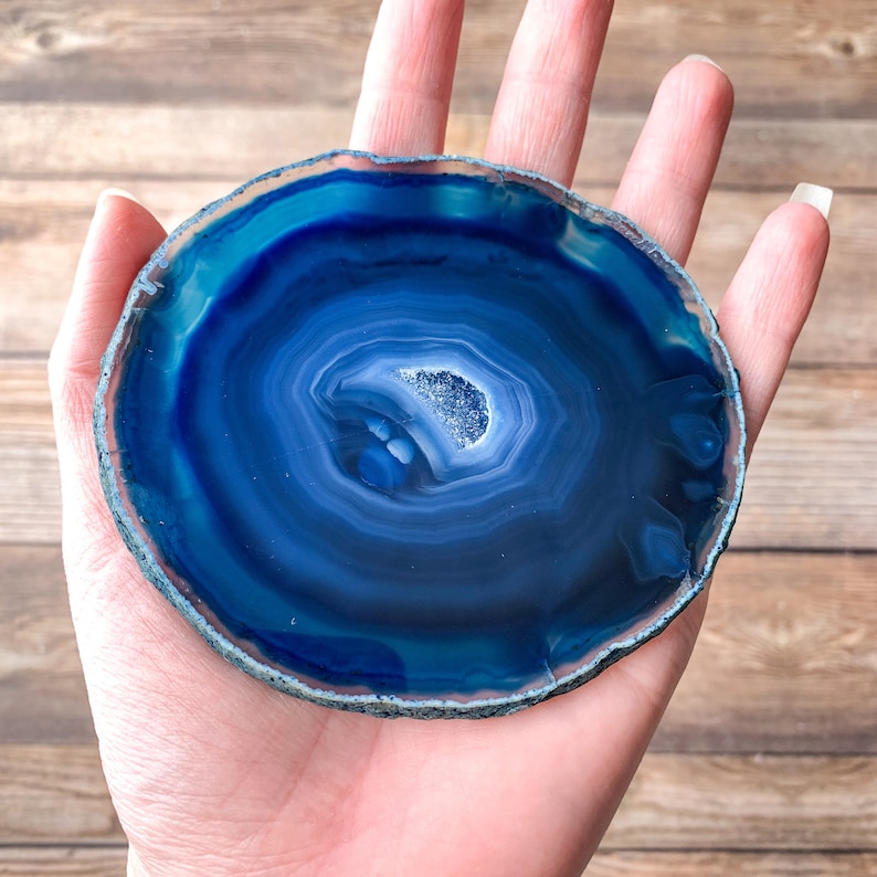 Agate Blue Geode Slice Rocks and Crystals Dyed Agate for Crafts or Frame Mineral Specimen Home Decor
