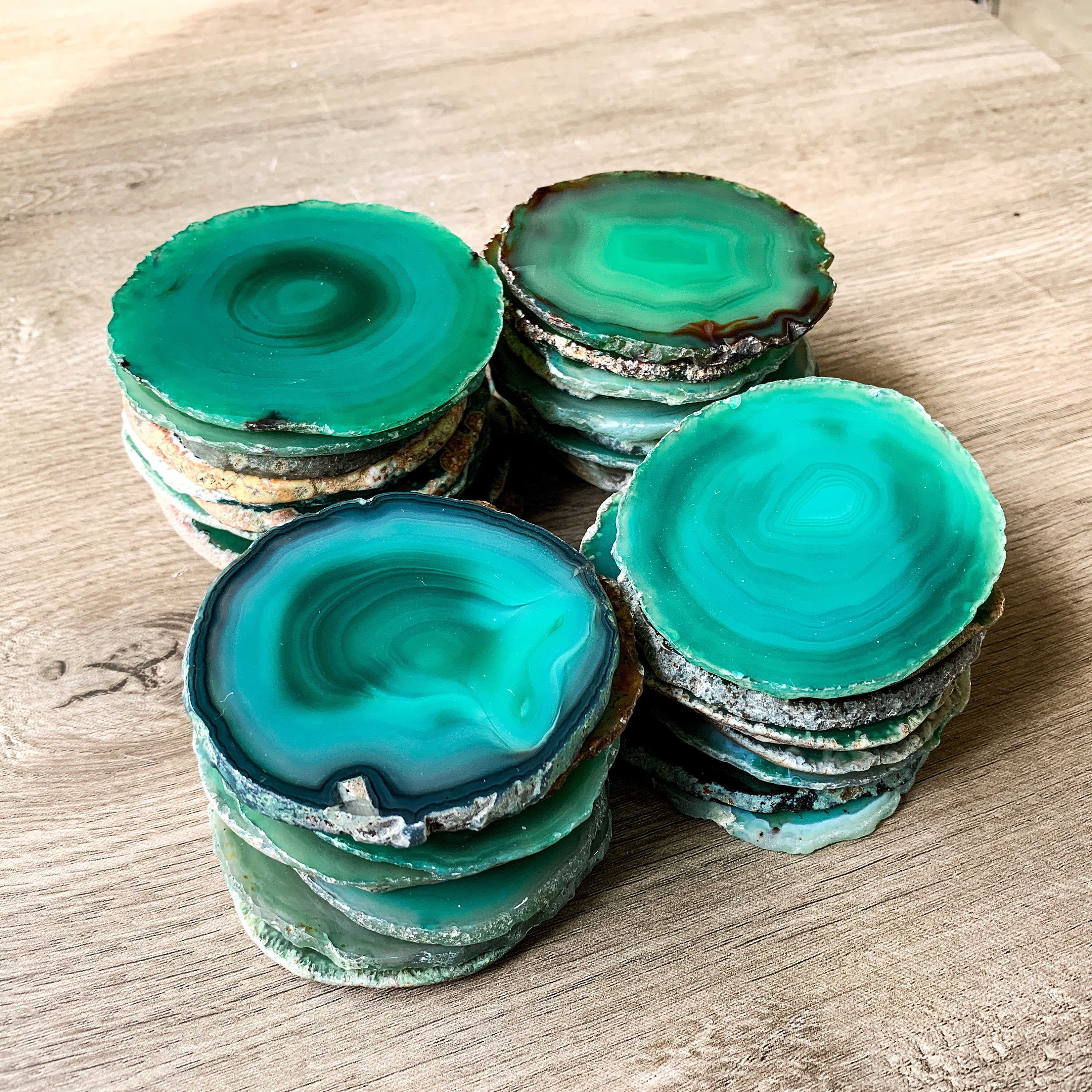 Green Agate Coasters Small 3"-3.5" Bulk Small Geode Round S…