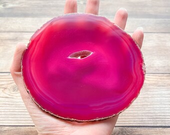 Large Pink Dyed Agate Geode Slice - Mineral Specimen Rocks and Crystals Agate Art for Frame Home Decor Huge Extra Large Big Agate