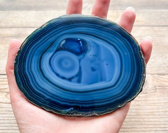 Blue Agate Slice - Mineral Specimen Rocks and Crystals - Agate Art Geode Home Decor