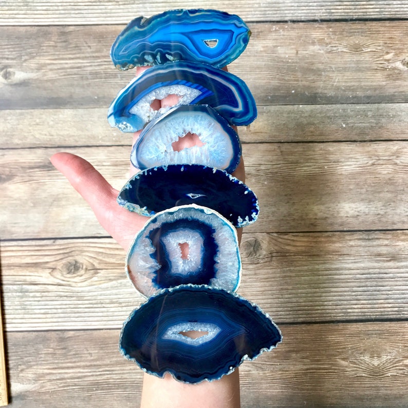 Blue Geode Slices  Random 2.5 to 3.5 Inch  Agate Slabs with image 1