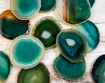 Green Geode Slice Coasters - Unique Christmas Gift For Him Her Mom Dad Bulk Agate Crystals Home Decor Craft