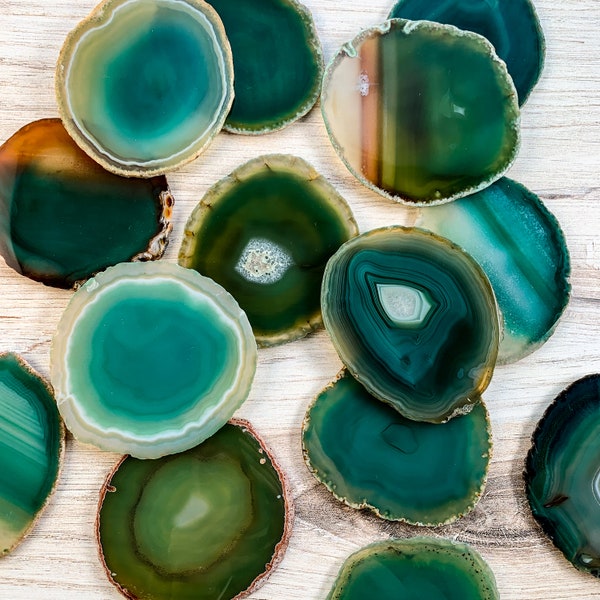 Green Geode Slice Coasters - Unique Christmas Gift For Him Her Mom Dad Bulk Agate Crystals Home Decor Craft