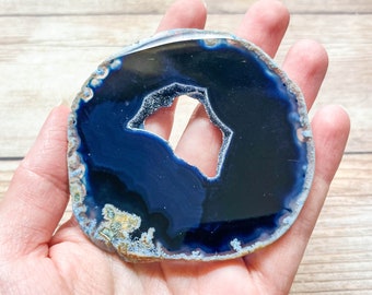 Blue Geode Slice - Agate - Mineral Specimen Home Decor - Rocks and Crystals Dyed Agate for Crafts or Frame